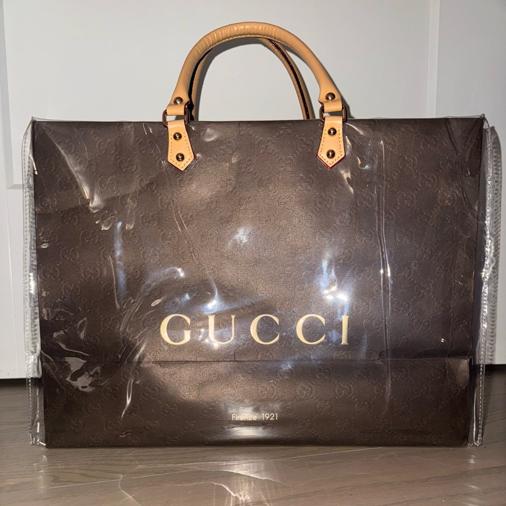 Gucci Dark Brown Reworked Shopping bag Tote with Tan Handles